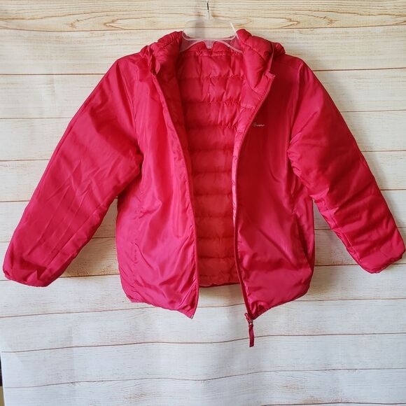 Eddie Bauer Kid's Reversible Quilted Puffer Jacket Hood Winter Snow Medium Pink - Picture 2 of 11